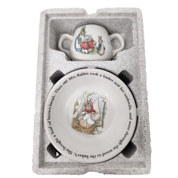 Vintage Wedgwood Peter Rabbit Kids 2 Piece Set Handled Mug And Oatmeal Bowl NEW - Picture 1 of 10